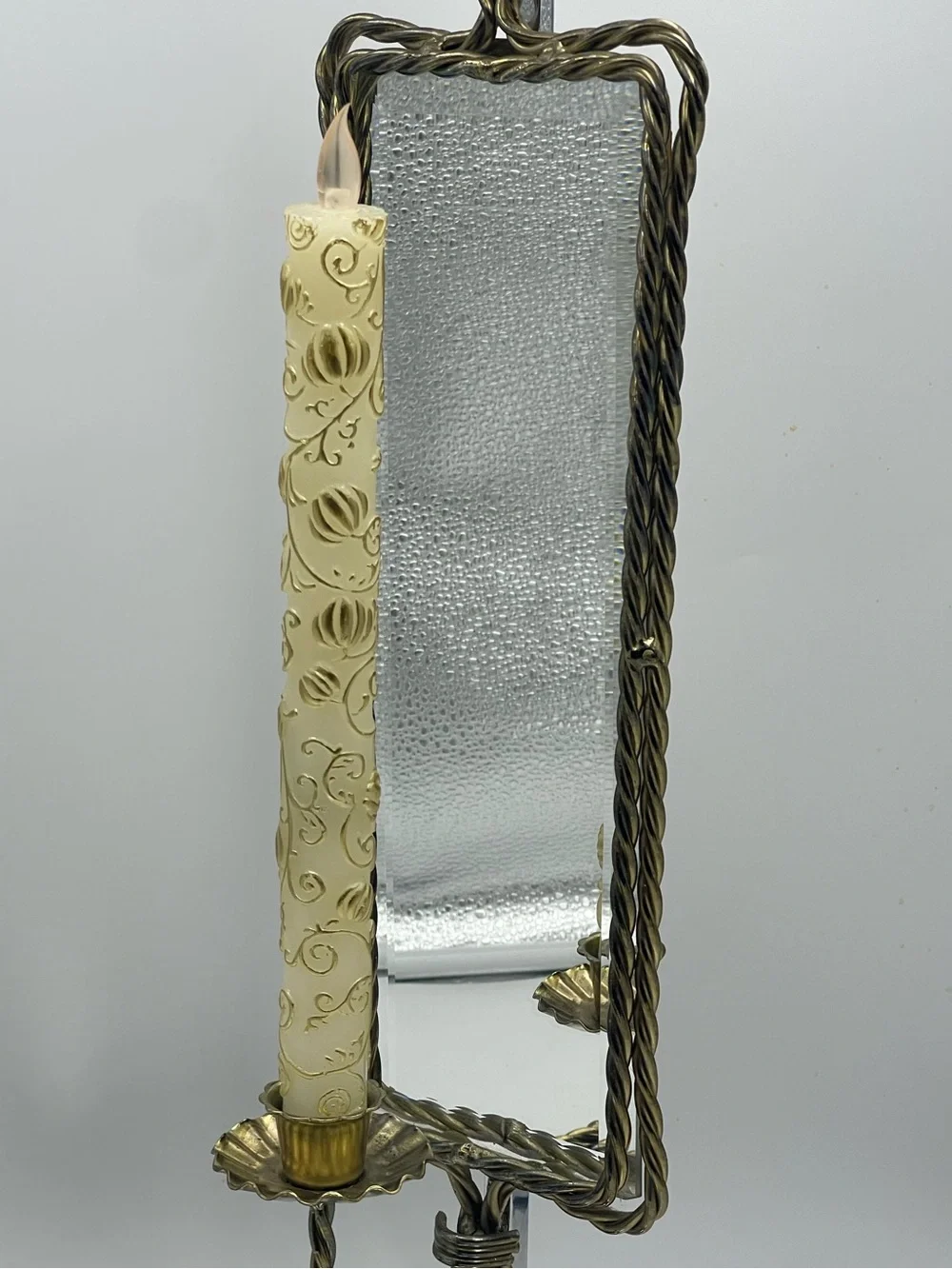 2 Mid Century Hollywood Regency Brass Rope & Tassel Mirrored Candle Wall Sconces